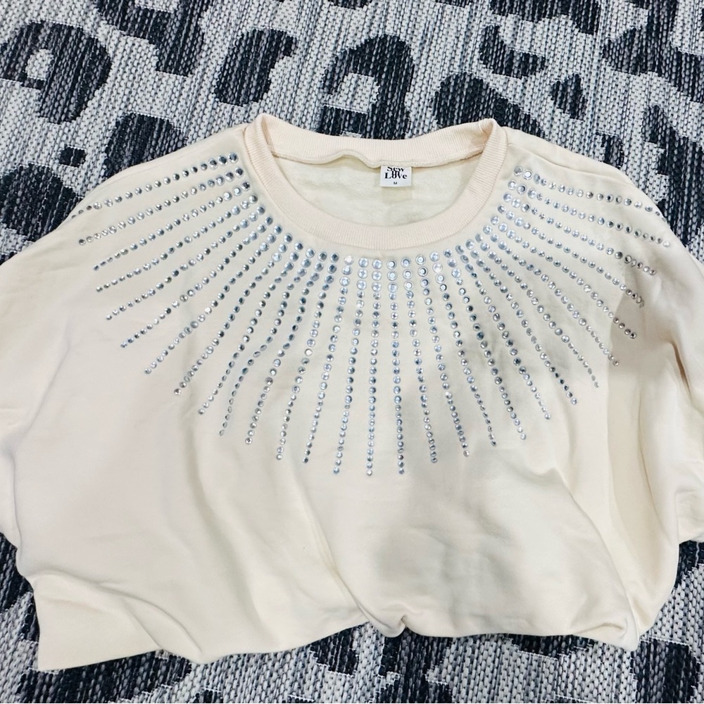 Sew In Love Cream Sweatshirt with Silver Embellishments NWOT